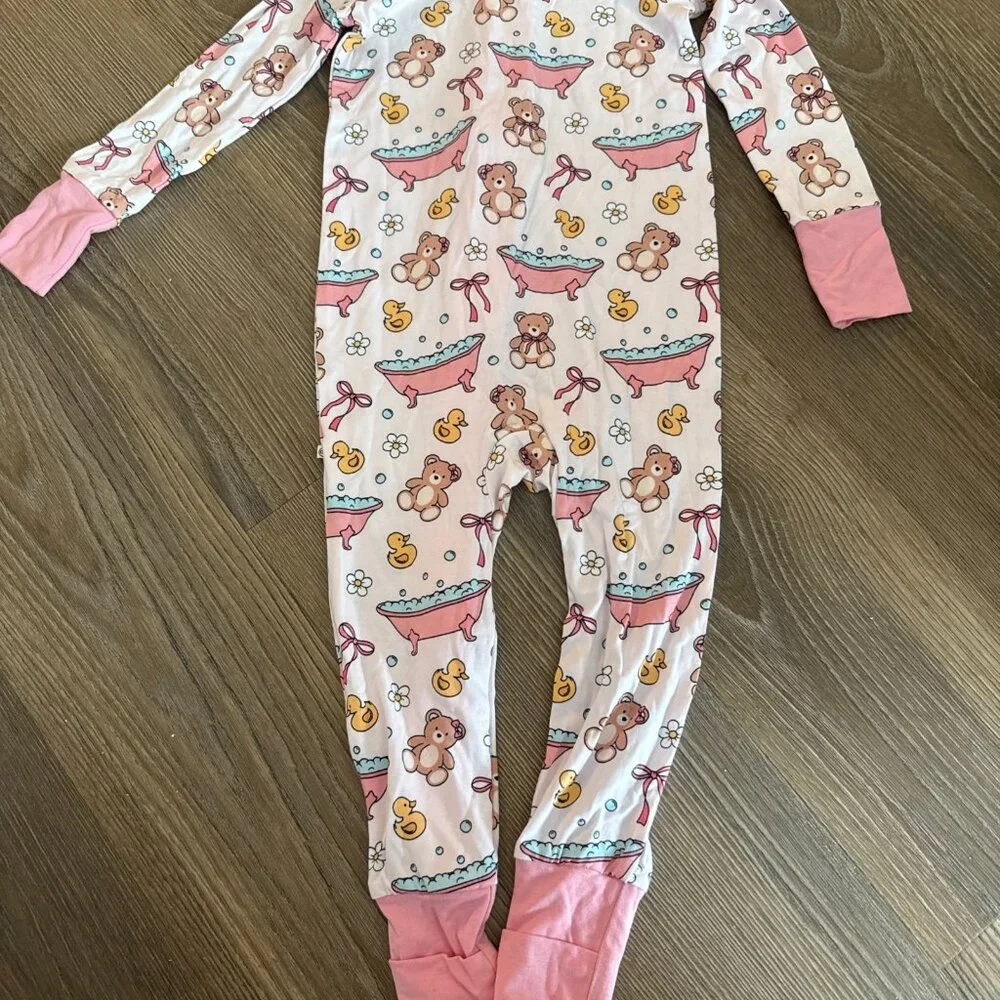 NWT CADEN LANE Bamboo Viscose Pink Bathtime Besties Convertible Romper 18-24m
